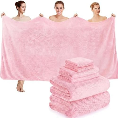 Peryiter 6 Pcs Bath Towel Set, Oversized Bath Sheet for Adults, Pink