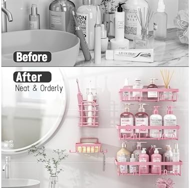Liuoud 5 Pack Shower Caddy for Inside Shower, Pink Bathroom Decor Set
