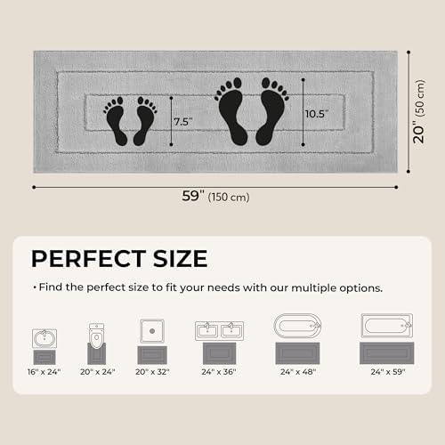 GRANNY SAYS Gray Bathroom Rug 59" x 20", Non-Slip Microfiber Bath Mat