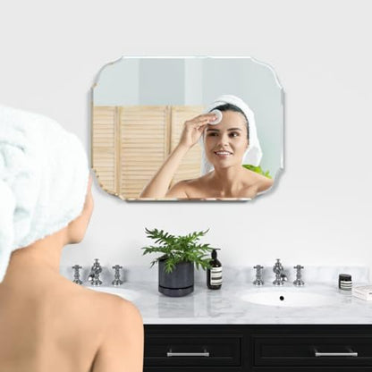 Silver Wall Mirror-Beveled Edge Frameless Mirror for Bathroom, Vanity, Bedroom, Rectangle Mirrors （32X24inch）