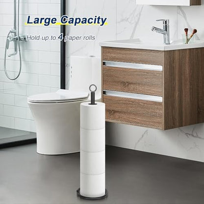 NearMoon Bath Toilet Paper Holder Stand, Freestanding Tissue Paper Storage with Reserve, Space Toilet 4 Rolls Holder for Bathroom/Kitchen Countertop-All Metal (3 Pack, Matte Black)
