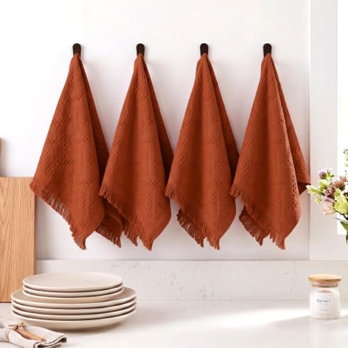 HunnmingRe 4 Pack Boho Hand Towel for Kitchen, Burnt Orange