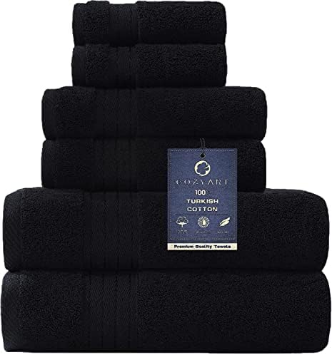 COZYART Luxury Bath Towel Set 6 Pcs, Black 100% Turkish Cotton 650 GSM