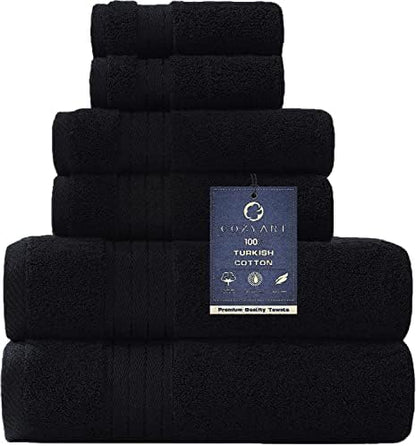COZYART Luxury Bath Towel Set 6 Pcs, Black 100% Turkish Cotton 650 GSM