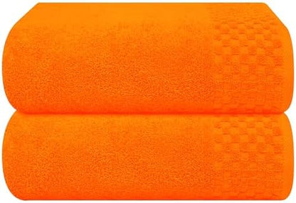 MyOwn Ultra Soft 2 Pack Oversized Bath Towel Set 28x55 inches, Cotton Large Bath Towels, Highly Absorbant Compact Quickdry & Lightweight Towel, Ideal for Gym Travel Camp Pool - Orange