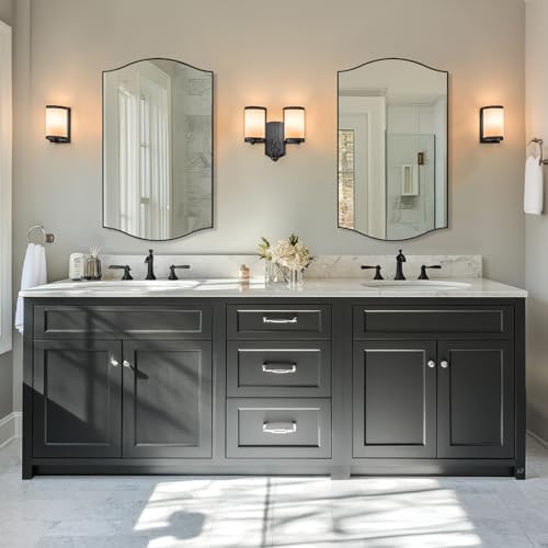 ANDY STAR Rectangle Scalloped Mirror, 24"x40" Matte Black Bathroom Mirror in SUS304 Stainless Steel Metal Frame, Irregular Vanity Mirror with Unique Arched Top Design
