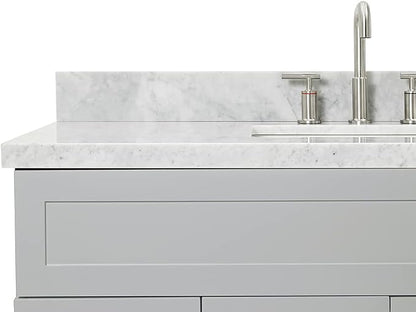 Bradford 48-Inch Bathroom Vanity with Sink — Grey Single Sink Bathroom Vanity, 1.5" Edge Italian Carrara Marble Top, Solid Wood, 2 Soft-Close Doors, 4 Full Extension Dovetail Drawers