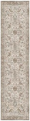 Hazo Haus Boho Moss 2'6"x10' Long Hallway Runner Rug - Vintage Floral Runner Rug for Kitchen Floor, Hallway, Laundry Room, Bedroom, Entrance, Washable Non Slip Low Pile
