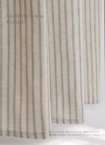 Farmhouse Striped Shower Curtain Set, Linen Blend Fabric with Detachable Polyester Liner, Breathable & Machine Washable, Rustic Sage for Bathroom Decor Standard 72" W x 72" L - Hooks Not Included