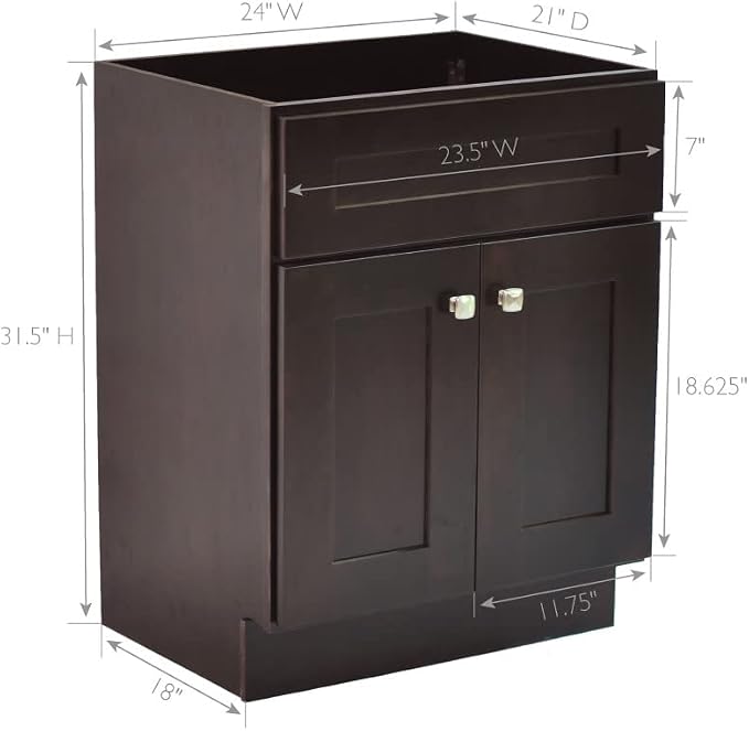 Design House Brookings Bathroom Vanity, 24", Espresso | Adjustable Hinges, Freestanding, Contemporary/Modern, Wood, Bath, 586974