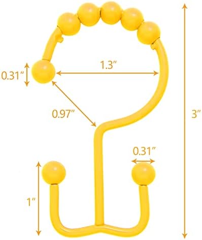 Shower Curtain Hooks,304 Stainless Steel Shower Rings for Bathroom,Double Glide Shower Hooks for Bathroom Shower Curtain Rods Curtains,Set of 12 Hooks,Yellow（Shower Curtain Hooks Style A ）