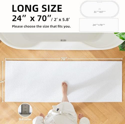 TYUU Bathroom Runner Rugs, Long Bath Mat Runner Washable Thin Quick Dry Low Pile Bathroom Runner Rugs Non Slip, White 24"x70"