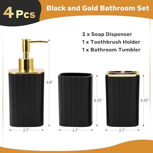 4-Piece Bathroom Accessories Set, Black and Gold Bathroom Set