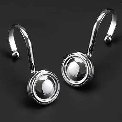 CHICTIE Chrome Shower Curtain Hooks Rings, Decorative Silver Shower Hook for Shower Curtain, Rustproof Modern Shower Rings Hangers for Bathroom Curtains Rods, Set of 12