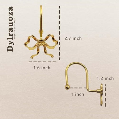 Gold Bow Shower Curtain Hooks, 12 Pack Coquette Bathroom Decor, Decorative Metal Rust Proof Shower Curtain Rings for Feminine, Vintage & Luxury Bathroom Aesthetic