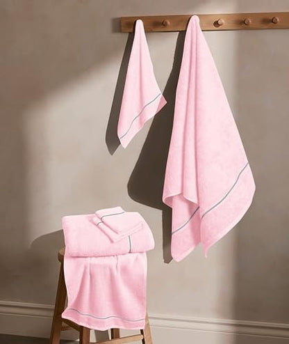 MyOwn Ultra Soft 6 Pack Cotton Towel Set, Contains 2 Bath Towels 28x55 inch, 2 Hand Towels 16x24 inch & 2 Wash Coths 12x12 inch, Ideal Everyday use, Compact & Lightweight - Pink