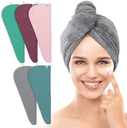 TENSTARS Hair Towel Wrap for All Hair Types, 5 Pack Microfiber Turban