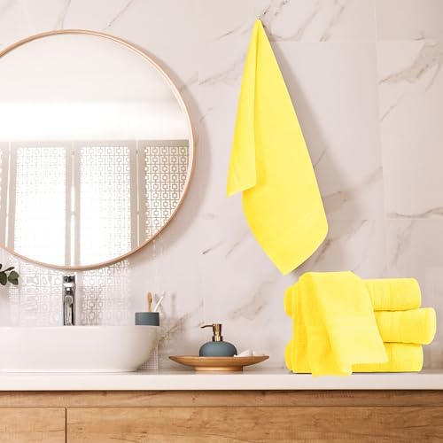 BOUTIQUO Ultra Soft 6-Piece Hand Towel Set 16x28-100% Ringspun Cotton - Durable & Highly Absorbent Hand Towels - Ideal for use in Bathroom, Kitchen, Gym, Spa & General Cleaning - Lime Yellow