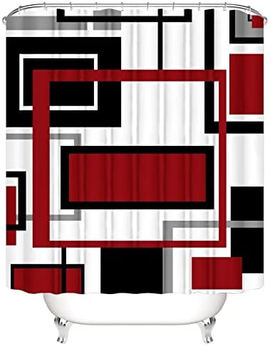 Yddsky 4 Pcs Red Geometric Shower Curtain Set with Rugs Bathroom Set