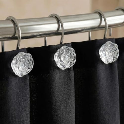 Clear Rose Shower Curtain Hooks: Cute Flower Bathroom Curtain Rings, 12Pcs
