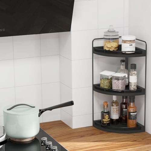 Fixwal 3 Tier Corner Bathroom Countertop Organizer Vanity Wood Shelf Black