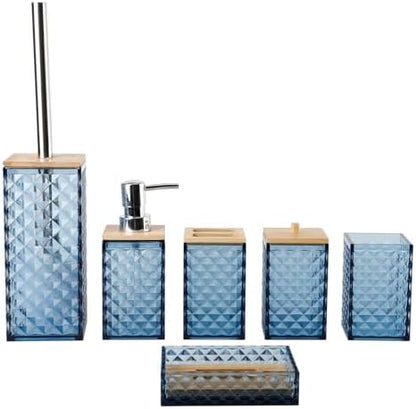 Blue Bathroom Accessory Set, 6 PCS Blue Bathroom Accessories Set, Soap Dispenser, Toothbrush Holder, Soap Dish, Mouthwash Cup, Cotton Swab Holder and Toilet Brush, Acrylic