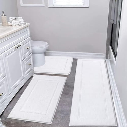 Pauwer Bathroom Rug Sets 3 Piece, Non Slip Washable Bath Mat, White