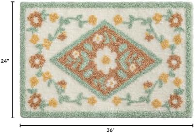 DEXI Boho Floral Bathroom Rug 36x24, Diamond Green Leaf Bath Mats Non Slip
