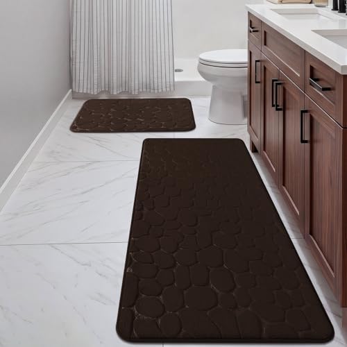 YIHOUSE Bathroom Rugs Mat Set, Memory Foam Bath Mat 2 Piece Brown