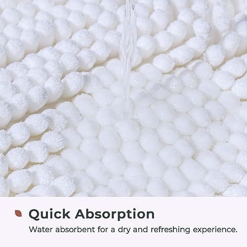 FRESHMINT Chenille Bathroom Rugs Mat 24"x17", Non-Slip Bath Mat for Bathroom Floor, Washable Soft Thick Water Absorbent Microfiber Shower Mat, White