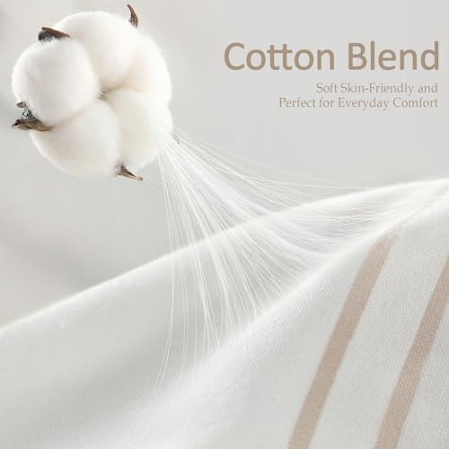 Beige Boho Cotton Striped Shower Curtain with Tassel 72" W X 72" L