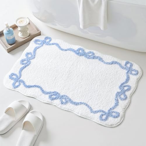 TRUEDAYS Blue Bow Bathroom Rugs, Cute Bow Bath Mat, 32 * 20 Inch