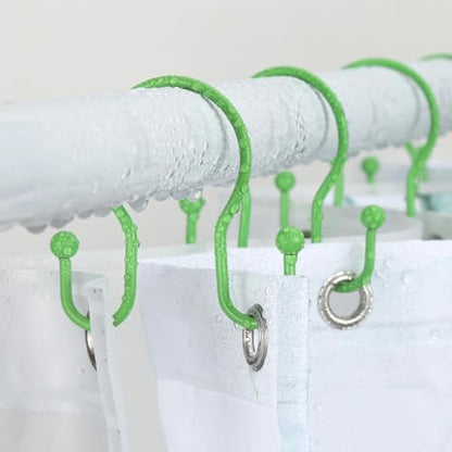 Goowin Shower Curtain Hooks, 12 Pcs Shower Curtain Rings, Stainless Steel Shower Curtain Hangers, Metal Shower Curtain Hooks Rings Rust Proof, Minimalist Shower Hooks for Shower Curtain, Green