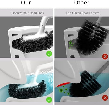 HAMITOR Toilet Bowl Brush Holder Set: Curved Bristle for Deep Cleaning
