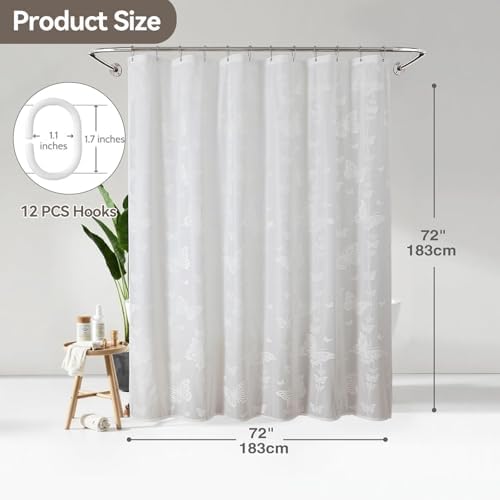 Onalasyc White Butterfly Shower Curtain,Lace Sheer Shower Curtain,72x72in