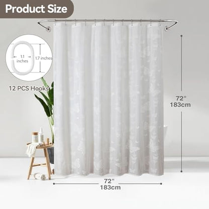 Onalasyc White Butterfly Shower Curtain,Lace Sheer Shower Curtain,72x72in