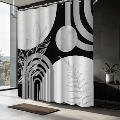 Grey and White Shower Curtain, 60X72 in, Mid Century Modern Black Gray