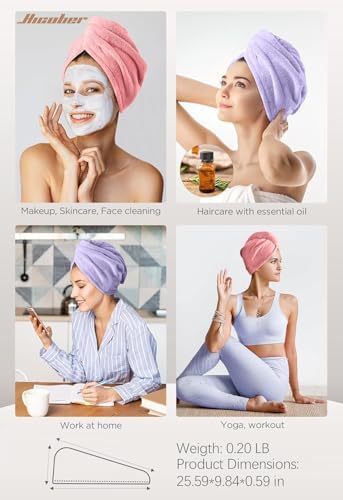 Hicober Microfiber Hair Towel Wrap for Women, Quick Dry,Purple Pink, 2-Pack