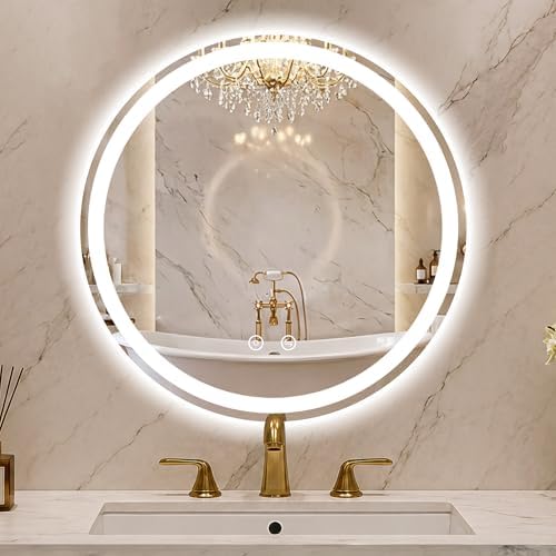 Round LED Bathroom Mirror with Lights, 28 Inch Circle Lighted Vanity Mirror