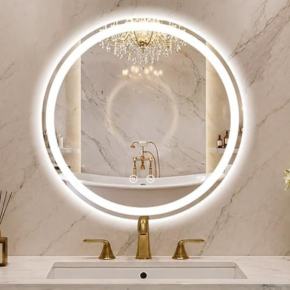 Round LED Bathroom Mirror with Lights, 28 Inch Circle Lighted Vanity Mirror