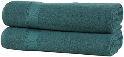 HILLFAIR 100% Cotton 2 Pc XXL Oversized Bath Towel Set 40"x 80"- Teal