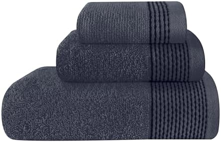 Belizzi Home Ultra Soft 3 Pack Cotton Towel Set, Contains a Bath Towel 28x55 inch, a Hand Towel 16x24 inch & a Wash Coth 12x12 inch, Ideal Everyday use, Compact & Lightweight -Charcoal Grey