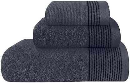Belizzi Home Ultra Soft 3 Pack Cotton Towel Set, Contains a Bath Towel 28x55 inch, a Hand Towel 16x24 inch & a Wash Coth 12x12 inch, Ideal Everyday use, Compact & Lightweight -Charcoal Grey