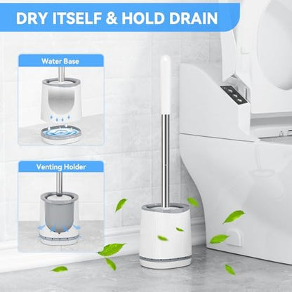 TRENTI Toilet Brush and Holder Set - Bristles Bowl Brush Head with Ventilated Holder, Wall Mounted Compact Set for Bathroom Deep Cleaning