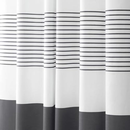 Dark Grey Farmhouse Cotton Striped Shower Curtain with Tassel 72"W X 72"L