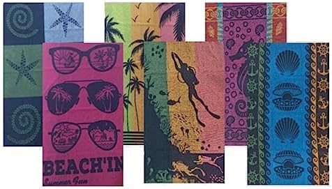 Cotton Beach Towels- Hammam Classic Pool Towel 30 x 60 Inches Oversized Soft Beach Towels for Adults - Luxury Bath Towels - Summer Gifts Accessories - Pack of 6