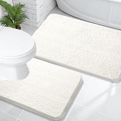 OLANLY Chenille Bathroom Rugs Mats Sets 2 Piece, 36"x24"+24"x20", Ivory