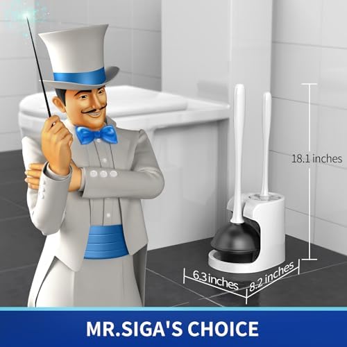 MR.SIGA Toilet Plunger and Bowl Brush Combo for Bathroom Cleaning, White (Pack of 12)