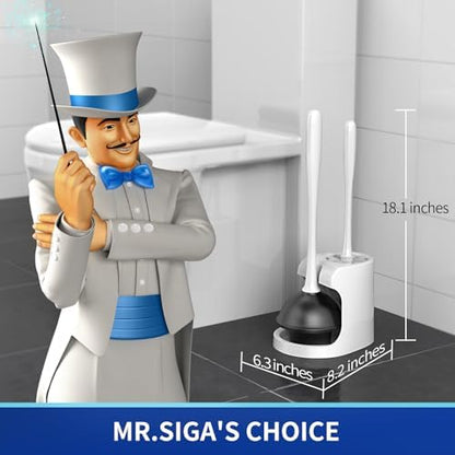 MR.SIGA Toilet Plunger and Brush Combo for Toilet Cleaning, White, 2 Set (Pack of 2)