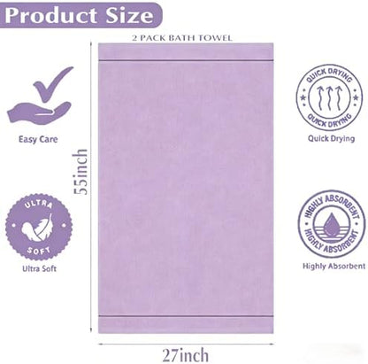 2-Pack Microfiber Bath Towels (27x54 Inches) - Ultra Soft & Quick Dry, 3X Absorbency, Lightweight for Gym, Yoga, Travel & Spa - Perfect for Home, Fitness & Post-Workout